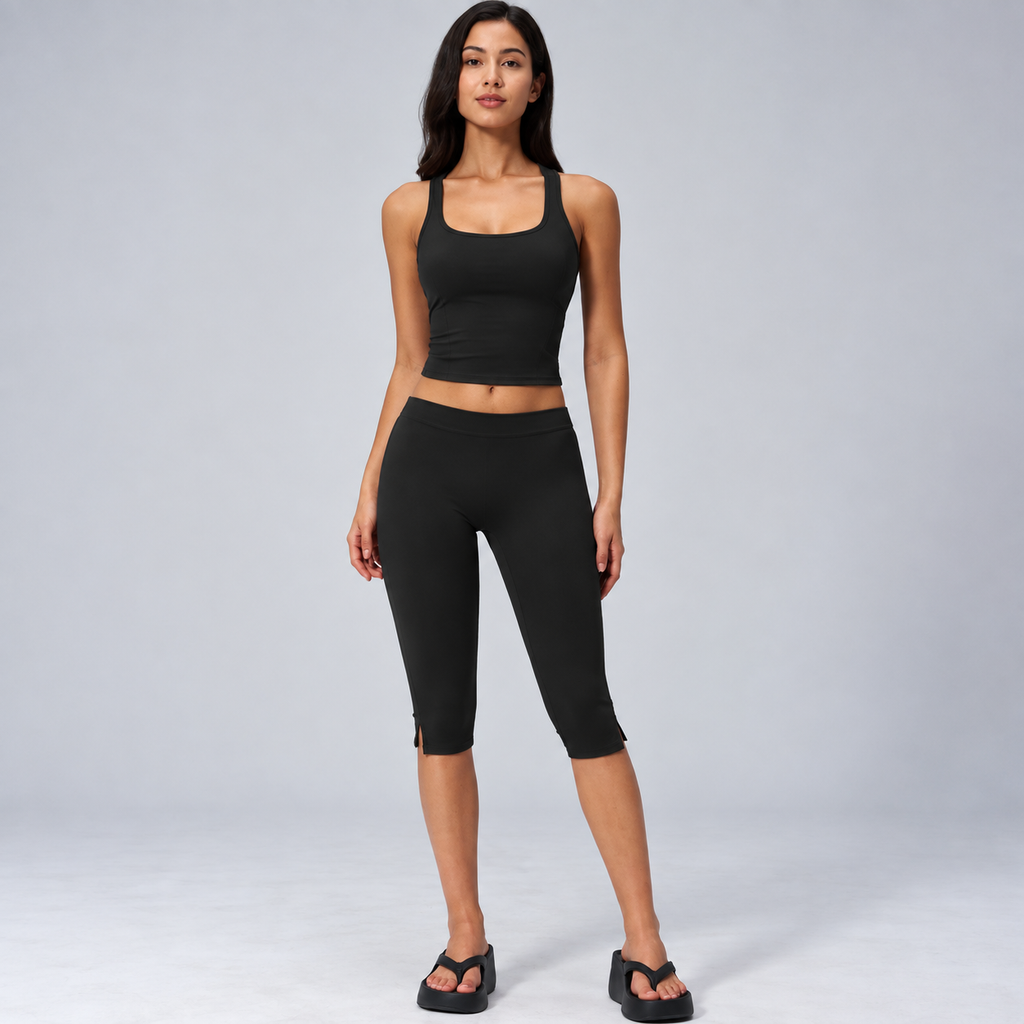 EVEO Slit Hem Capri Leggings